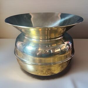 Gold Tone Metal Brass Spittoon Jar Bowl Pot Vase Cuspidor 5 1/8” Tall  Vtg READ